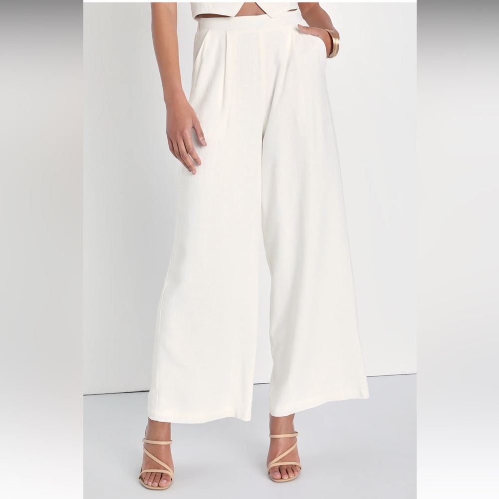 Sophisticated Beauty Ivory Linen High-Waisted Trouser Pants
